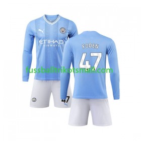 Fußballtrikots Manchester City Phil Foden 47 Kinder 2023-2024 Langarm Heimtrikotsatz kaufen